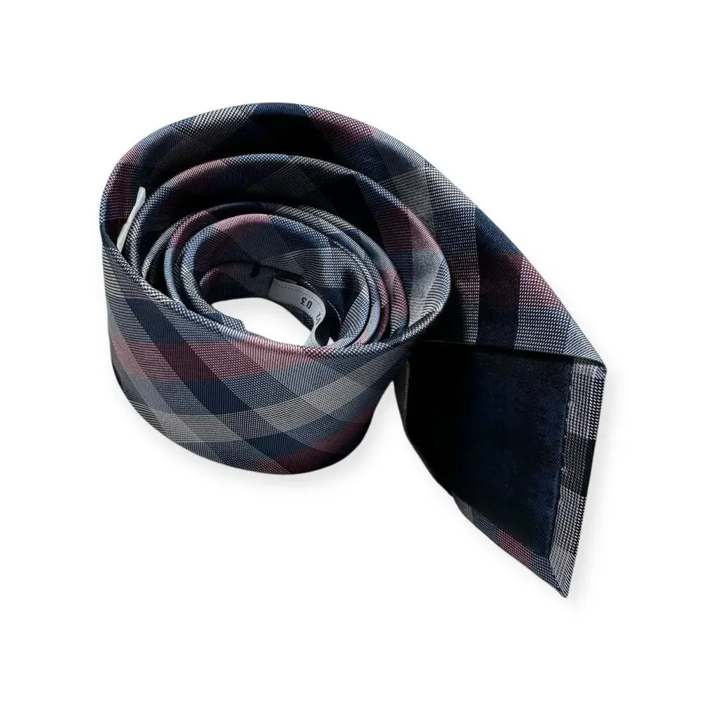 RYAN SEACREST Vintage 100% Silk Necktie Designer Purple‎ Plaid W2.75 L58 411
